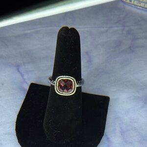 Two-Tone Red Garnet-Style Cushion Ring